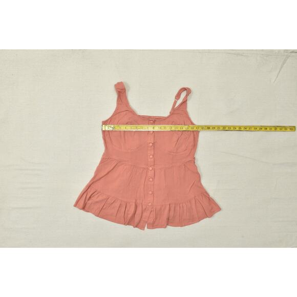 Torrid Plus Size 1 Rose Coral Button Front Peplum Cami Top Smocked Back Rayon - Picture 4 of 8